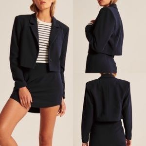 Abercrombie & Fitch Crop Blazer Navy Blue